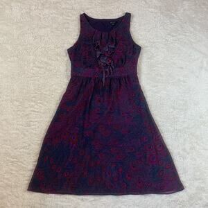 I Heart Ronson purple paisley bust ruffle dress, small